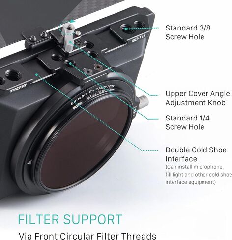 Tilta Mini Matte Box | 15mm Rod Adapter & 4 Lens Adapters | Lightweight | Filter Support | Top Flag | Dual Cold Shoe Mount | Designed for Mirrorless, DSLR | MB-T15 in Kuwait