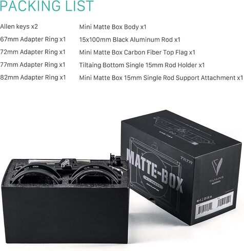 Tilta Mini Matte Box | 15mm Rod Adapter & 4 Lens Adapters | Lightweight | Filter Support | Top Flag | Dual Cold Shoe Mount | Designed for Mirrorless, DSLR | MB-T15 in Kuwait