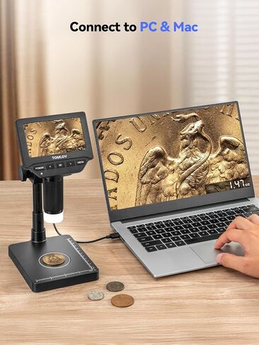 TOMLOV DM4W Microscope with Weighing Scale: 4.3" Digital Coin Microscope with Screen, Error Coin Magnifier with Lights, Weight Scale for Collectors, Jeweler, Students, Compatible with Windows/Mac in Kuwait