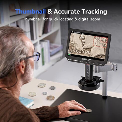 TOMLOV 4K Autofocus Microscope TM4K-AF Max, 10.1" HDMI Digital Microscope with Spin Flex Arm, Micro Soldering Microscopes for Electronics Repair, 52MP Error Coin Micro Scope Full View, Ring Light, 16G in Kuwait