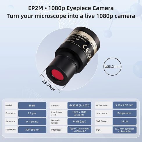 SWIFT EP2M 2-MP 1920 * 1080 Digital Eyepiece Microscope Camera, fits 23.2 mm eyepieces & Most trinocular phototubes, S-Viewer for Measuring & Annotation, Compatible with Windows 7–11 & macOS in Kuwait