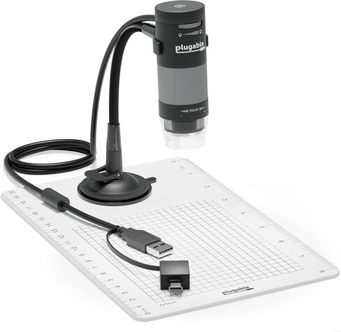Plugable USB Digital Microscope 250x, 2MP Micro Camera with Flexible Arm Stand - Handheld USB & USB-C Microscope, Windows, Mac, ChromeOS, Linux, Android, iPad Compatible in Kuwait