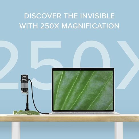 Plugable USB Digital Microscope 250x, 2MP Micro Camera with Flexible Arm Stand - Handheld USB & USB-C Microscope, Windows, Mac, ChromeOS, Linux, Android, iPad Compatible in Kuwait