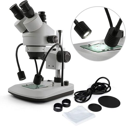 Swift S7-TGL-CA05 Trinocular Stereo Microscope, 7X-45X Zoom, WF10X Eyepieces, Gooseneck & Transmitted LED Lights, Pillar Stand, 110V in Kuwait