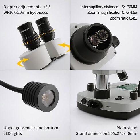 Swift S7-TGL-CA05 Trinocular Stereo Microscope, 7X-45X Zoom, WF10X Eyepieces, Gooseneck & Transmitted LED Lights, Pillar Stand, 110V in Kuwait