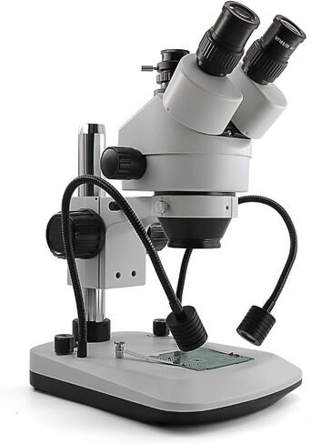 Swift S7-TGL-CA05 Trinocular Stereo Microscope, 7X-45X Zoom, WF10X Eyepieces, Gooseneck & Transmitted LED Lights, Pillar Stand, 110V in Kuwait