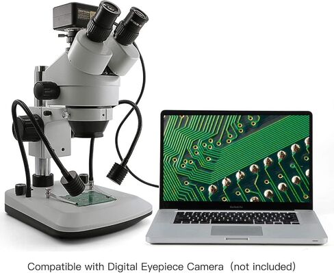Swift S7-TGL-CA05 Trinocular Stereo Microscope, 7X-45X Zoom, WF10X Eyepieces, Gooseneck & Transmitted LED Lights, Pillar Stand, 110V in Kuwait