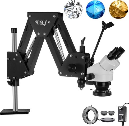 DZQ ZQ-1 Multi-Directional Microscope Micro-Setting Microscope,7X-45X Magnification,0.7X-4.5X Zoom Objective,60-Led Ring Light,Spring Bracket,Includes 0.5X Barlow Lens in Kuwait
