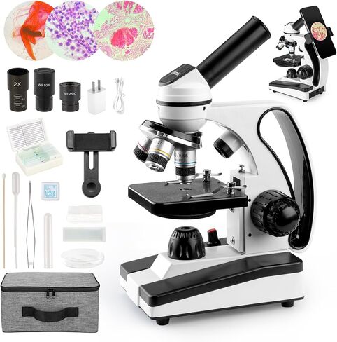 Microscope for Adults Kids 40X-2000X Compound Monocular Microscope for Students School Laboratory Home Education with Slides Set Phone Adapter in Saudi Arabia