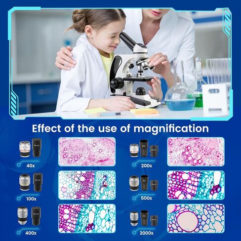 Microscope for Adults Kids 40X-2000X Compound Monocular Microscope for Students School Laboratory Home Education with Slides Set Phone Adapter in Saudi Arabia