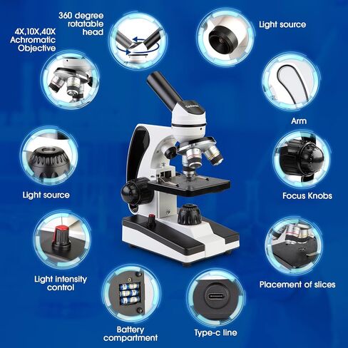 Microscope for Adults Kids 40X-2000X Compound Monocular Microscope for Students School Laboratory Home Education with Slides Set Phone Adapter in Saudi Arabia