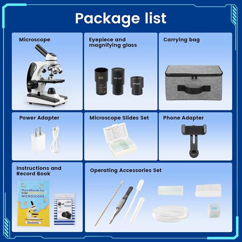 Microscope for Adults Kids 40X-2000X Compound Monocular Microscope for Students School Laboratory Home Education with Slides Set Phone Adapter in Saudi Arabia