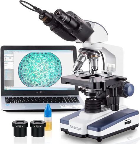 AmScope B120 Series Student & Professional LED Binocular Compound Microscope - 40X-2500X Magnification - Includes 1MP USB Camera & Siedentopf Head in Kuwait