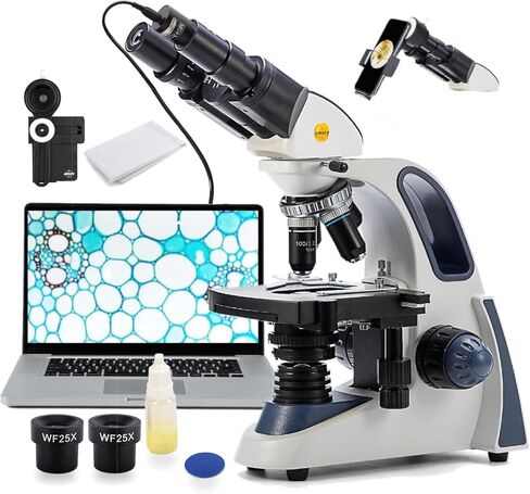 SWIFT SW300 Binocular Compound Microscope,Built-in 3.0MP Camera,40X-1600X | Research-Grade for Adults Students|WF10X/16X Eyepieces|Siedentopf Head|Mechanical Stage|3W LED|Windows/Mac Compatible in Kuwait