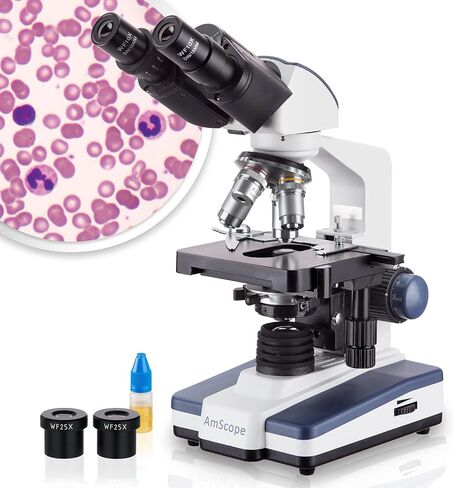 AmScope B120B Siedentopf Binocular Compound Microscope, 40X-2000X Magnification, Brightfield, LED Illumination, Abbe Condenser, Double-Layer Mechanical Stage in Saudi Arabia