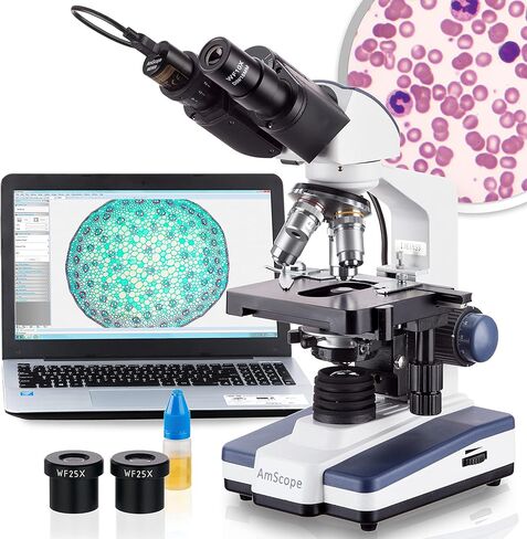 AmScope B120B Siedentopf Binocular Compound Microscope, 40X-2000X Magnification, Brightfield, LED Illumination, Abbe Condenser, Double-Layer Mechanical Stage in Saudi Arabia