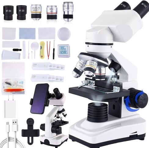 Binocular Microscope Magnification 40X-2500X, WF10x/25x Eyepieces, Dual LED Illumination, Suitable for Schools Home Labs Educational Adult Microscope in Saudi Arabia
