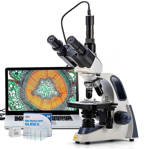 Swift SW380T Compound Trinocular Microscope,40X-2500X Magnification,Two-Layer Mechanical Stage,5.0 MP Camera and Software Windows/Mac Compatible and 100 PCS Blank Slides in Kuwait