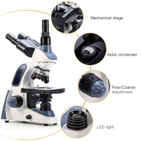 Swift SW380T Compound Trinocular Microscope,40X-2500X Magnification,Two-Layer Mechanical Stage,5.0 MP Camera and Software Windows/Mac Compatible and 100 PCS Blank Slides in Kuwait
