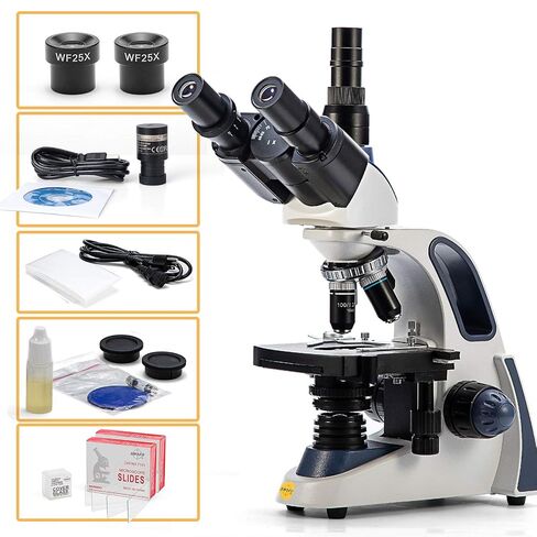 Swift SW380T Compound Trinocular Microscope,40X-2500X Magnification,Two-Layer Mechanical Stage,5.0 MP Camera and Software Windows/Mac Compatible and 100 PCS Blank Slides in Kuwait