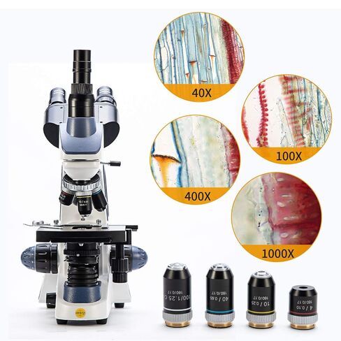 Swift SW380T Compound Trinocular Microscope,40X-2500X Magnification,Two-Layer Mechanical Stage,5.0 MP Camera and Software Windows/Mac Compatible and 100 PCS Blank Slides in Kuwait