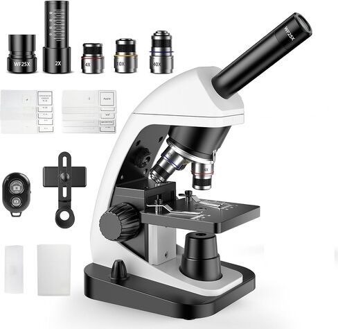 Monocular Biological Compound Microscope, 2000X High Magnification, Universal for Adults, Students & Kids, Professional Lab Teaching Instrument with Phone Adapter,Complete Slides Set，Black | 2000X High Magnification, Universal for Adults, Students & Kids, in Kuwait