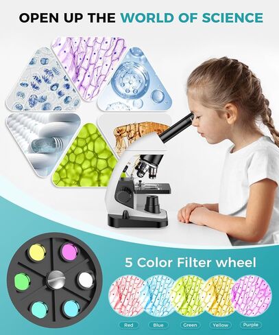 Monocular Biological Compound Microscope, 2000X High Magnification, Universal for Adults, Students & Kids, Professional Lab Teaching Instrument with Phone Adapter,Complete Slides Set，Black | 2000X High Magnification, Universal for Adults, Students & Kids, in Kuwait