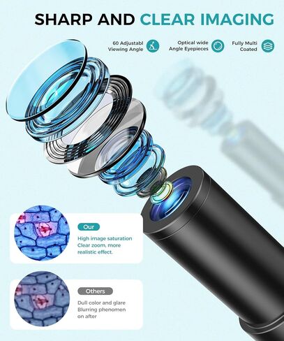 Monocular Biological Compound Microscope, 2000X High Magnification, Universal for Adults, Students & Kids, Professional Lab Teaching Instrument with Phone Adapter,Complete Slides Set，Black | 2000X High Magnification, Universal for Adults, Students & Kids, in Kuwait