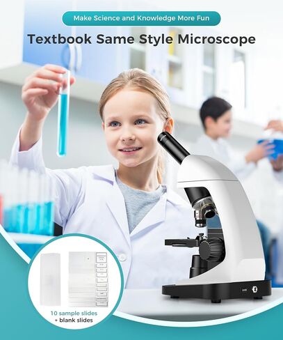 Monocular Biological Compound Microscope, 2000X High Magnification, Universal for Adults, Students & Kids, Professional Lab Teaching Instrument with Phone Adapter,Complete Slides Set，Black | 2000X High Magnification, Universal for Adults, Students & Kids, in Kuwait