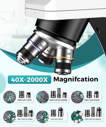 Monocular Biological Compound Microscope, 2000X High Magnification, Universal for Adults, Students & Kids, Professional Lab Teaching Instrument with Phone Adapter,Complete Slides Set，Black | 2000X High Magnification, Universal for Adults, Students & Kids, in Kuwait