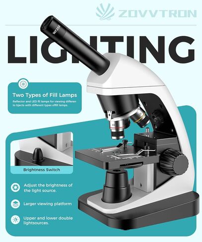 Monocular Biological Compound Microscope, 2000X High Magnification, Universal for Adults, Students & Kids, Professional Lab Teaching Instrument with Phone Adapter,Complete Slides Set，Black | 2000X High Magnification, Universal for Adults, Students & Kids, in Kuwait