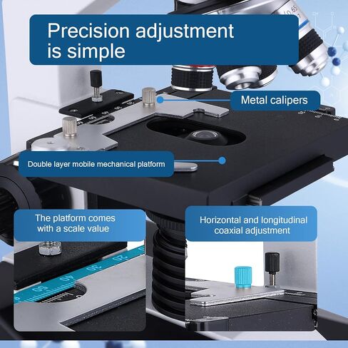 Herwicm Compound Trinocular Microscope 40X-5000X Magnification, Research Grade Professional Microscope, Two Levels of Mechanical Stage LED Illumination, USB Video Camera with Microscope for Adults in Kuwait