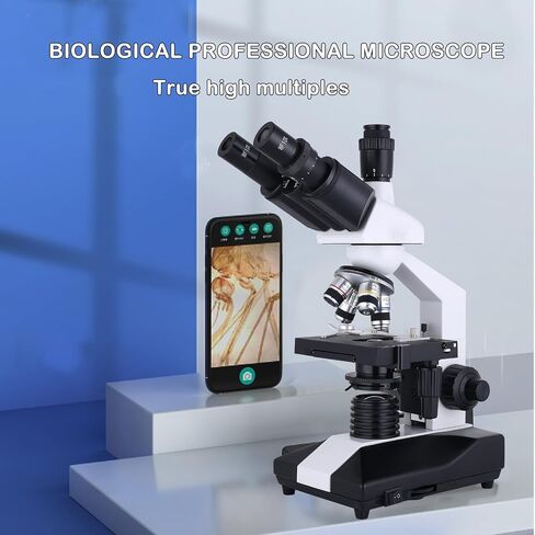Herwicm Compound Trinocular Microscope 40X-5000X Magnification, Research Grade Professional Microscope, Two Levels of Mechanical Stage LED Illumination, USB Video Camera with Microscope for Adults in Kuwait
