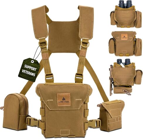 Waterproof Binocular Harness Chest Pack - Lightweight Bino Harness With Rangefinder Pouch, Binocular Case Chest Harness with Silent Magnetic Closure - MOLLE System Hunting Gear for Hunting in Kuwait