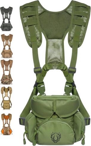 Binocular Harness Chest Pack - Lightweight Bino Harness with Rangefinder Pouch, Silent Hunting Chest Rig and Binocular Case w/ MOLLE system, Veteran Owned Gear, Green in Kuwait