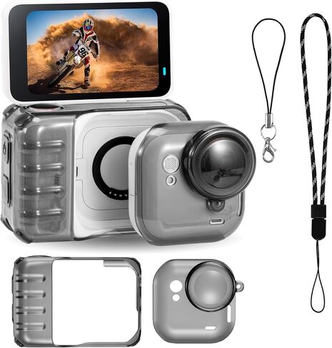 Protective Cover Carrying Case for Insta 360 Go Ultra Travel Accessories | Shockproof Anti-Scratch Washable TPU Transparent Cover Anti-Slip Dustproof Protection with Lens Cap & Lanyard Black in Kuwait