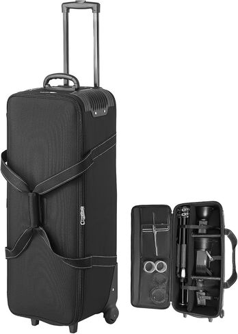 VEVOR Studio Equipment Trolley Case, 39.37 x 14.96 x 12.60 in / 100 x 38 x 32 cm, Rolling Camera Bag, Carrying Bag with Wheels Straps Padded Compartment Handle, for Light Stands, Tripods, Telescopes in Kuwait