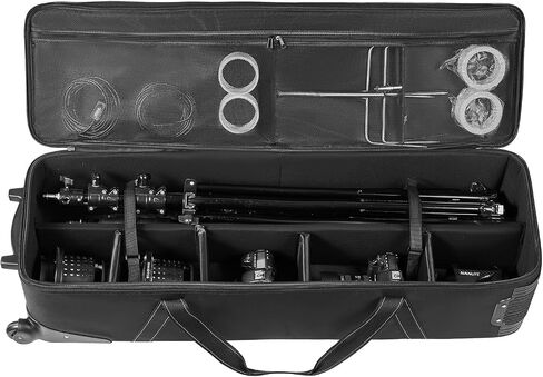 VEVOR Studio Equipment Trolley Case, 46.46 x 14.57 x 11.81 in / 118 x 37 x 30 cm, Rolling Camera Bag, Carrying Bag with Wheels Straps Padded Compartment Handle, for Light Stands, Tripods, Telescopes in Kuwait