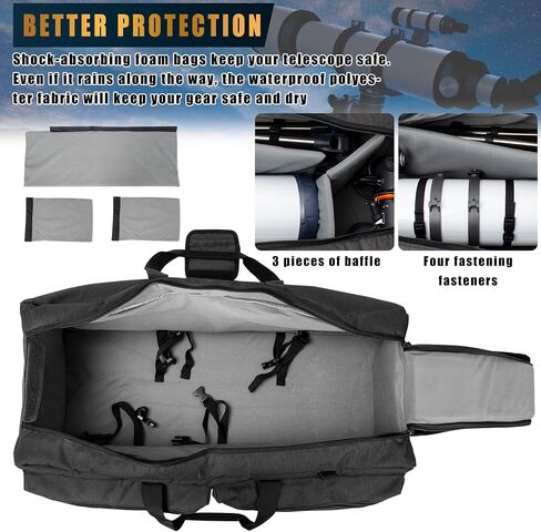 TORIBIO 35" Large Telescope Bag Case for Telescope Tube & Tripod | Soft Padded, Divider, Compatible with Gskyer ToyerBee Celestron Telescope, Shoulder Strap, Multi-pockets in Kuwait