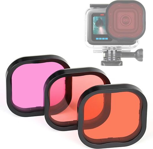 GEPULY Dive Filters for GoPro Hero 8 9 10 11 12 13 Official Waterproof Case | 3 Pack Red Filter Light Red Magenta Lenses Underwater Color Correction Deep Diving Snorkeling for Protective Housing in Saudi Arabia