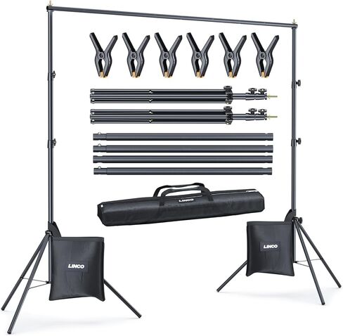 LINCO Backdrop Stand Kit 10x7ft(WXH) for Parties Photography | Adjustable Back Drop Holder Frame with Clamps, Sand bags, Carry Bag for Party, Event Decoration, Wedding & Photo Studio in Kuwait