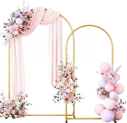 RUBFAC Wedding Arch Backdrop Stand, 6FT/7.2FT, Metal Balloon Arch Stand | Gold Arch Stand Set of 2, Background Frame Archway for Ceremony Birthday Baby Shower Bridal Halloween Party Decoration in Kuwait