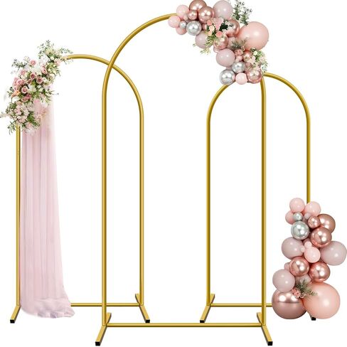 Hemmotop Metal Arch Backdrop Stand Set of 3, 6FT, 5FT, 4FT Party Arch Stands for Wedding, Birthday, Baby Shower, Bridal Shower - Balloon Arched Frame for Garden Decor, Gold Floral Arches, 3 Pieces in Kuwait