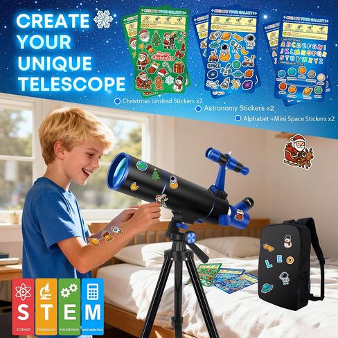 Hawkko 80mm Aperture 500mm Telescope for Kids 8-12 & Adults Beginners | Astronomical Refractor Telescope Kit for Beginners with Decorate Stickers, AZ Tripod, Phone Adapter in Kuwait