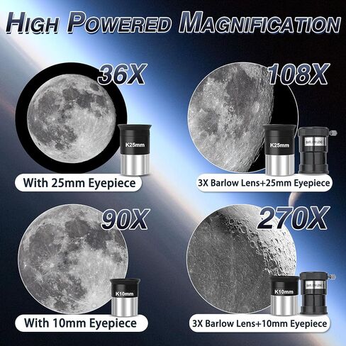 Hawkko 90mm Aperture 900mm Telescope for Adults High Powered | Multi-Coated Professional Refractor Telescope for Astronomy Beginners (36X-270X) with AZ Mount, Carry Bag, Phone Adapter in Kuwait