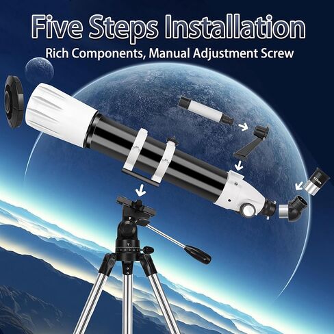 Hawkko 90mm Aperture 900mm Telescope for Adults High Powered | Multi-Coated Professional Refractor Telescope for Astronomy Beginners (36X-270X) with AZ Mount, Carry Bag, Phone Adapter in Kuwait