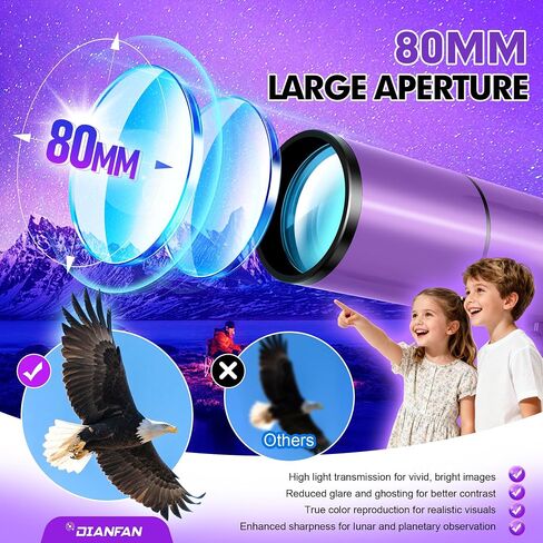 Dianfan Telescope for Kids & Adults, 80mm Aperture 500mm Astronomical Professional Telescope for Adults High Powered, Portable Travel Telescopes for Beginners with Tripod & Adapter, Stickers, Backpack in Kuwait