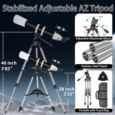 Hawkko 90mm Aperture 900mm Telescope for Adults High Powered | Multi-Coated Professional Refractor Telescope for Astronomy Beginners (36X-270X) with AZ Mount, Carry Bag, Phone Adapter in Kuwait