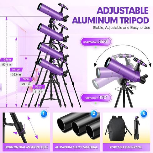 Dianfan Telescope for Kids & Adults, 80mm Aperture 500mm Astronomical Professional Telescope for Adults High Powered, Portable Travel Telescopes for Beginners with Tripod & Adapter, Stickers, Backpack in Kuwait