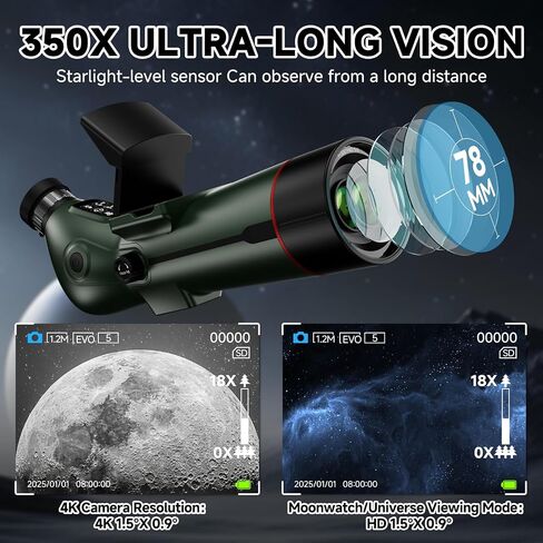 Smart Telescope, Professional Refractor Auto-focus Portable Digital Electronic Telescopes with 4K Astrophotography Camera, Internal And External Dual Screens Spotter for Adults and Beginners Astronomy in Kuwait